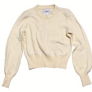 Abercrombie & Fitch Sweater Womens S Small Butter Yellow Crew Neck Puff Sleeves